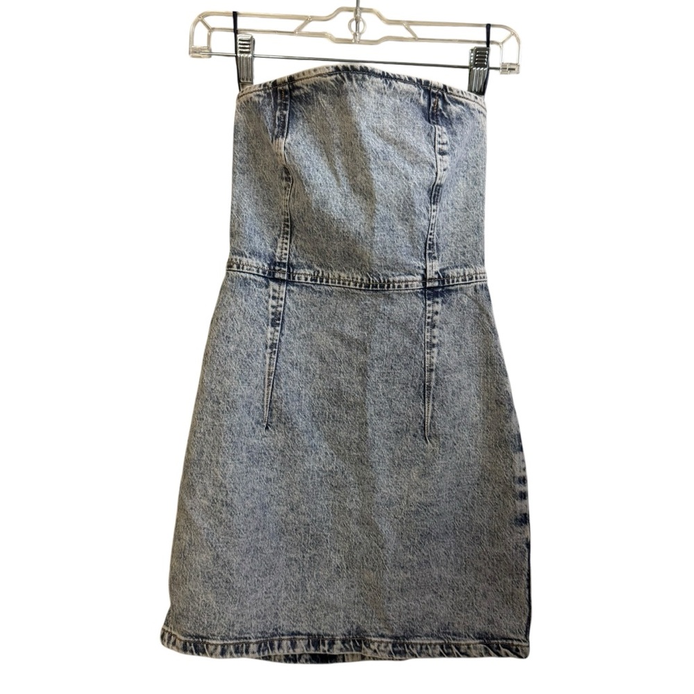 Zara Strapless Denim Dress - Blue
